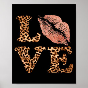 Poster Grosses lèvres amour imprimé léopard lettres roses