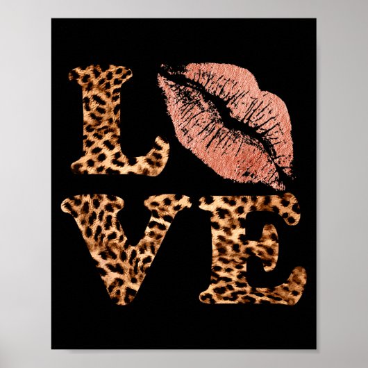 Poster Grosses lèvres amour imprimé léopard lettres roses (Devant)