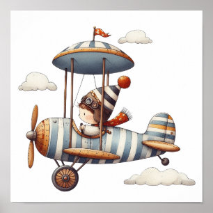 Poster Grossiste Whimsical Art Enfant Voler Vieux Avion