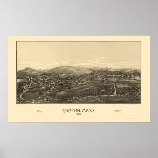 Poster Groton, MA Carte panoramique - 1886 (Devant)