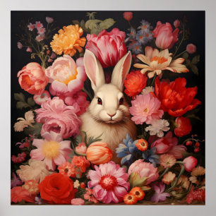 Poster Grotte Vintage en gros fleurs