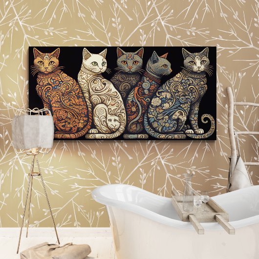 Poster Groupe de chats en papier peint victorien