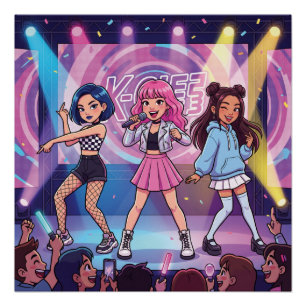 Poster Groupe de filles KPop de dessin animé