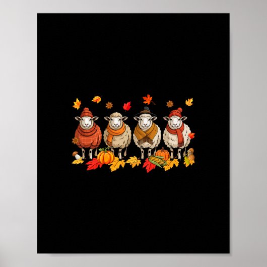 Poster Groupe de moutons d'Action de grâce d'automne feui (Devant)