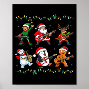 Poster Groupe de Noël Santa Elf Renne Guitare Rock And