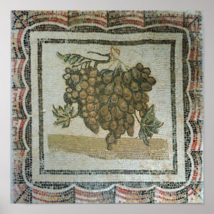 Poster Groupe de raisins blancs, mosaïque romaine