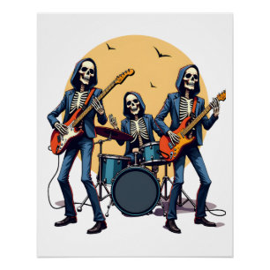Poster Groupe de rock squelette - Chemise drôle d'Hallowe