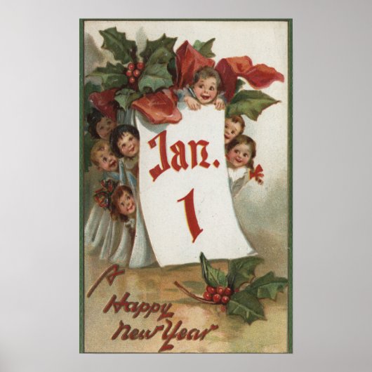 Poster Groupe d'enfants se cachant derrière le calendrier (Devant)