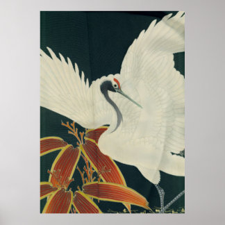 Poster Grue à couronne rouge japonaise Art Vintage