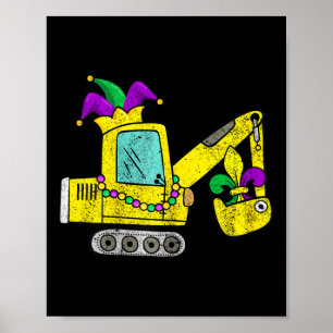 Poster Grue À Digger Mardi Gras Avec Casquette Jester Pou