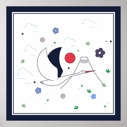 Poster Grue Abstraite blanche, rouge et bleu foncé (Devant)