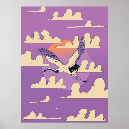 Poster Grue asiatique rose (Devant)