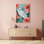 Poster Grue blanche en fleurs Nature inspirée