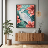 Poster Grue blanche en fleurs Nature inspirée