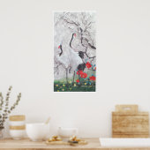 Poster Grue chinoise à l'aquarelle à fleurs de Pêche (Cuisine)