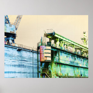 Poster Grue de cale sèche du chantier naval maritime rust