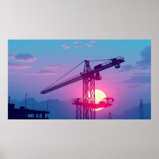 Poster Grue de construction au crépuscule (Devant)