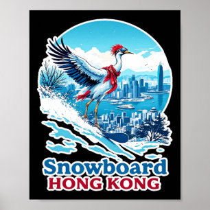 Poster Grue De Snowboard À Hong Kong Skyline Bleu