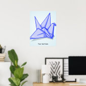Poster Grue en papier d'origami bleu mignon (Bureau à domicile)