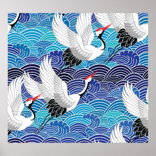 Poster Grue japonaise : Motif orné d'oiseaux. (Devant)