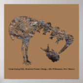 Poster Grue Manger Poisson, Mimbres Poterie Poterie Poste (Devant)