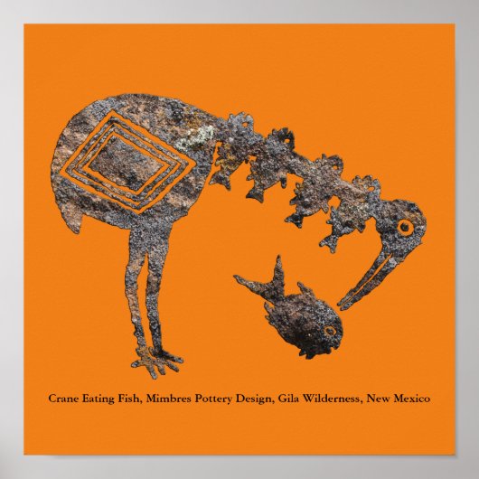 Poster Grue Manger Poisson, Mimbres Poterie Poterie Poste (Devant)