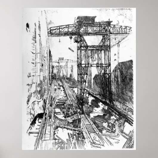 Poster Grues à Miraflores Lock - Joseph Pennell (Devant)