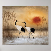 Poster Grues couronnées rouges, oeuvre d'art à l'aquarell (Devant)