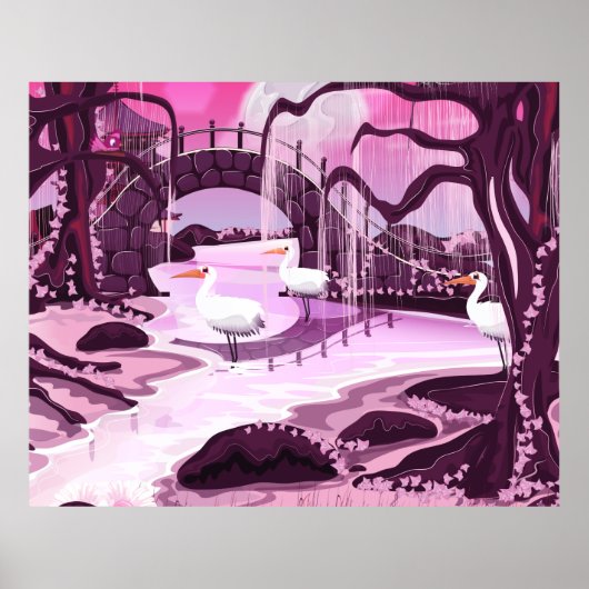 Poster Grues dans le jardin coréen (Devant)