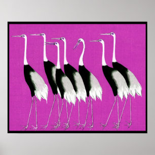 Poster Grues japonaises (Rose)