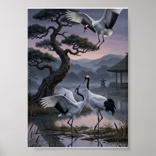 Poster Grues sous les pins Esthétique orientale Fleece