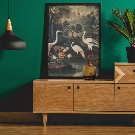 Poster grues vintages et palais sous les tropiques