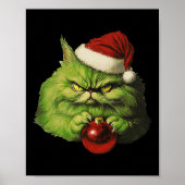 Poster Grumeux Vert Père Noël Chat Retro Chat Noël (Devant)