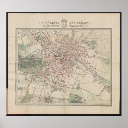 Poster Grundriss Map von Berlin, Historische Stadtkarte (Devant)