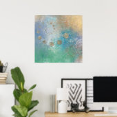 Poster Grunge Côtière | Aquarelle bleu et vert or (Bureau à domicile)