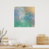 Poster Grunge Côtière | Aquarelle bleu et vert or (Cuisine)