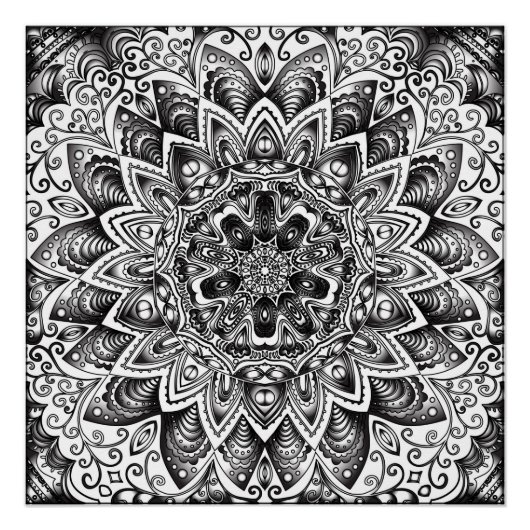 Poster Grunge Mandala noir et blanc (Devant)