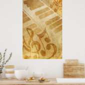 POSTER GRUNGE MUSICAL NOTES PIANO ARRIÈRE - PLANS DE PIAN (Cuisine)