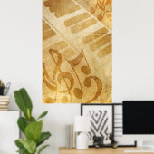 POSTER GRUNGE MUSICAL NOTES PIANO ARRIÈRE - PLANS DE PIAN (Bureau à domicile)