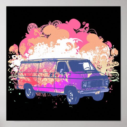 Poster grunge rétro hippie van (Devant)