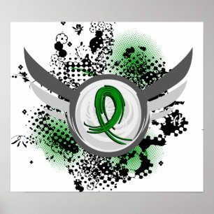 Poster Grunge Ribbon and Wings Traumatic Brain Injury TBI