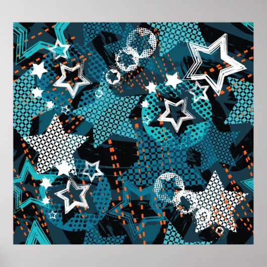 Poster Grunge star motif, design pour enfants ludique. (Devant)