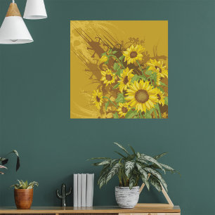 Poster Grunge Tournesol Art Bold Rustique Jaune Floral