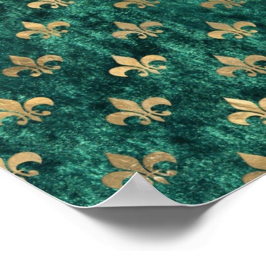 Poster Grunge Vert Velours Fleur De Lis Mardi Gras (Coin)