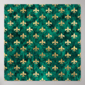 Poster Grunge Vert Velours Fleur De Lis Mardi Gras (Devant)