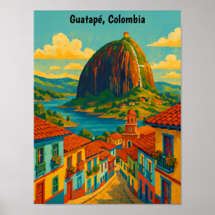 Poster Guatape coloré rocher El Penol Colombie