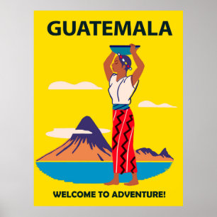 Poster Guatemala, femme en costume folklorique avec assie