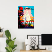 Poster Guatemala, femme indigène avec poterie, pyramide (Bureau à domicile)