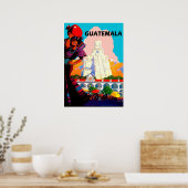 Poster Guatemala, femme indigène avec poterie, pyramide (Cuisine)