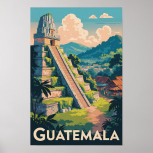 Poster Guatemala Parc national de Tikal Illustration Voya